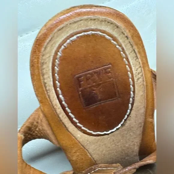 Frye Gabriella 7.5B Cut-Out Wedge Slingback T-Strap Woven Leather Sandals - Picture 10 of 14